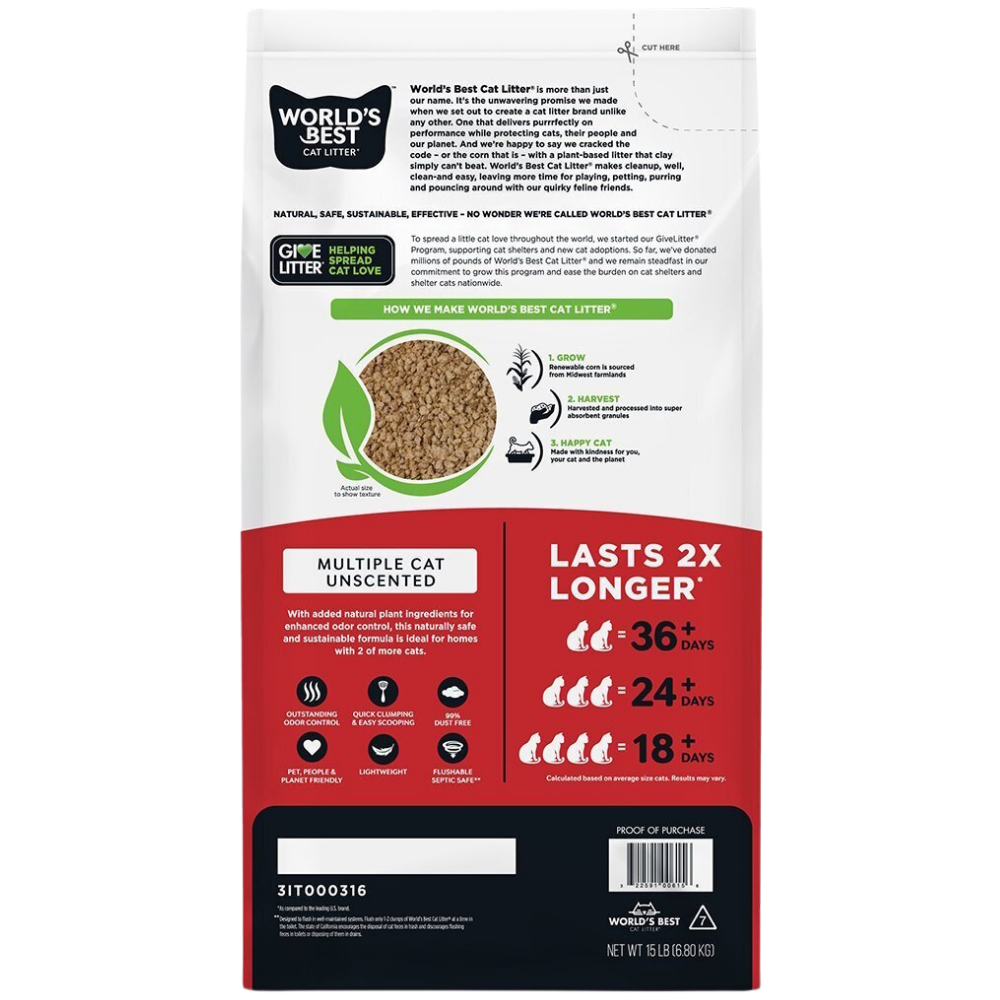Arena World's Best Unscented Arena Natural Aglutinante Sin Fragancia para Hogares Multigato