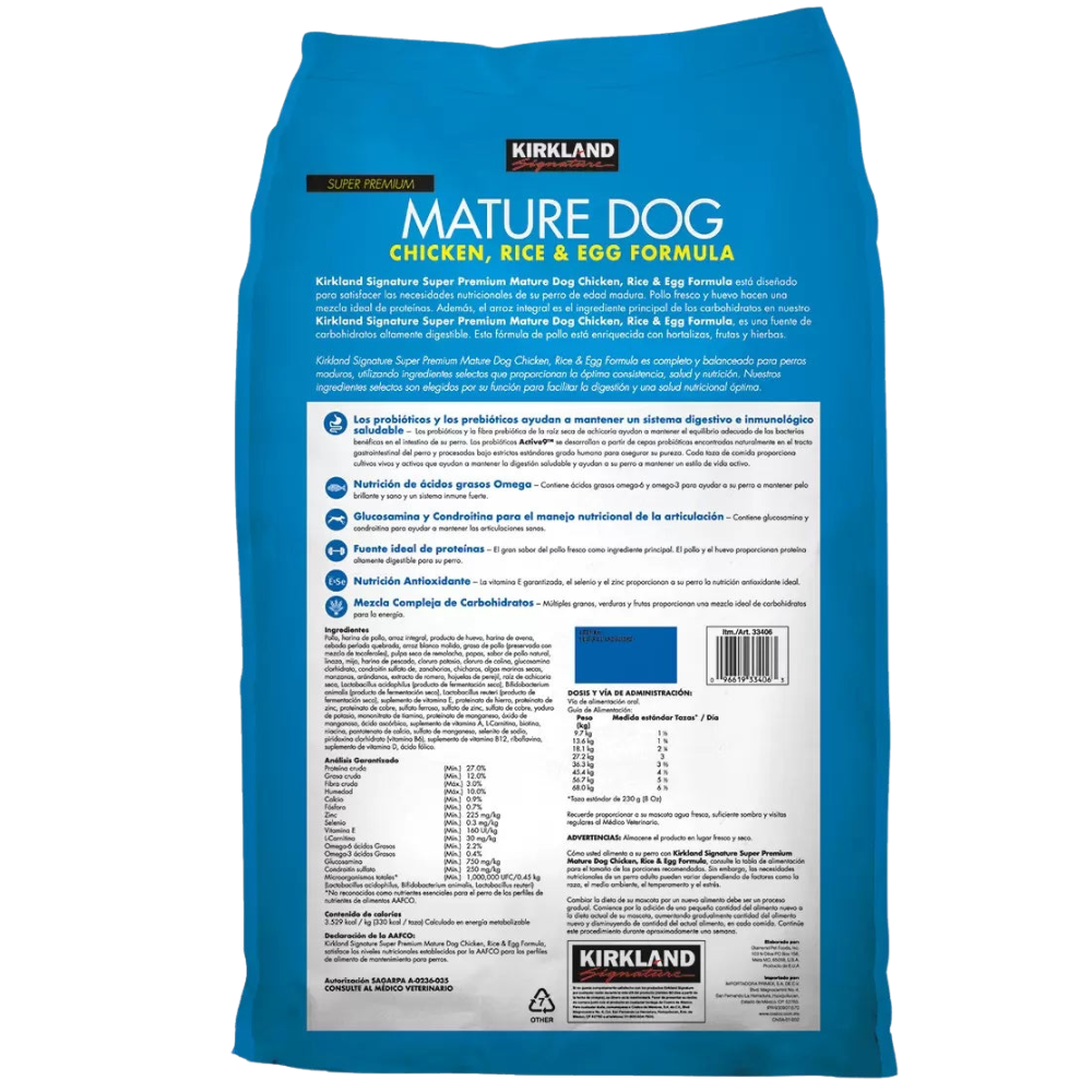 Alimento Kirkland Mature Pollo y Arroz para Perro