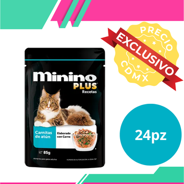 Alimento Húmedo Minino Plus Sobres Gato Adulto Sabor Carnitas de Atún (Entrega unicamente en CDMX)