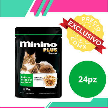 Alimento Húmedo Minino Plus Sobres Gato Adulto Sabor Pollo en Caldo (Entrega únicamente en CDMX)