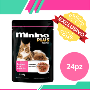 Alimento Húmedo Minino Plus Sobres Gato Adulto Sabor Salmón a la Plancha