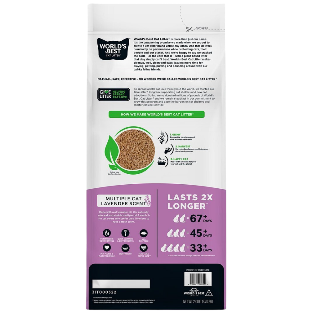 Arena World's Best Lavender Scent Arena Natural Aglutinante Fragancia de Lavanda para Hogares Multigato