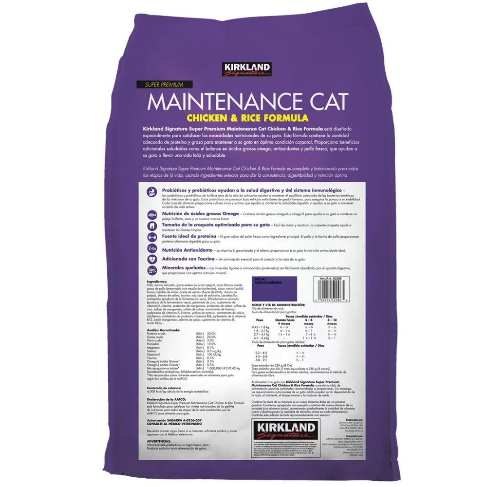 Alimento Kirkland Para Gato Pollo y Arroz
